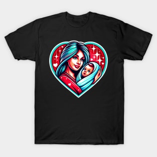 Mother's day, Motherhood Love Heart T-Shirt, Mom and Baby Graphic Tee, Mother's Day Gift, Colorful Mommy and Me Shirt T-Shirt